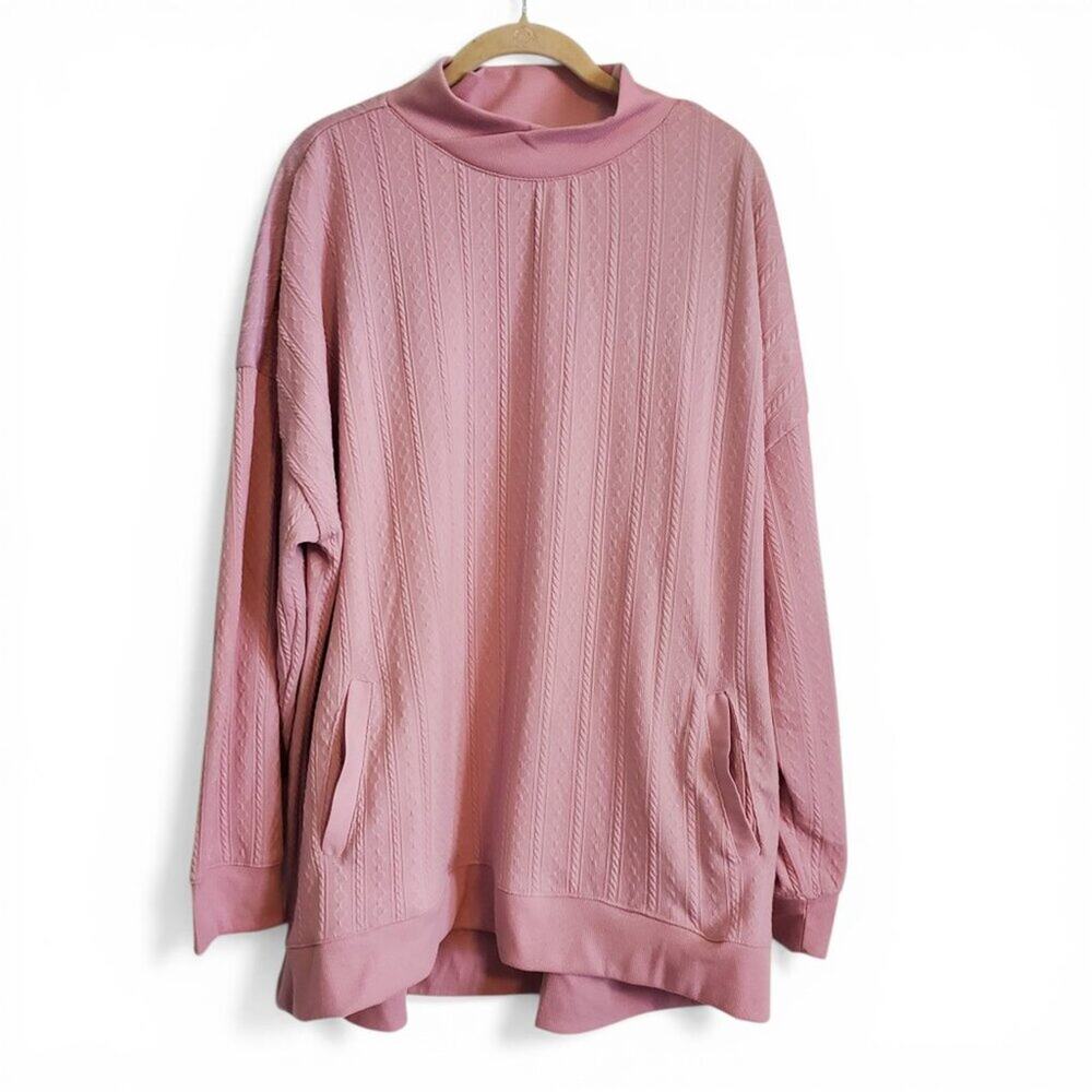 French Laundry Pink Mock Neck Knit Sweater with Pockets Women's Size 3X